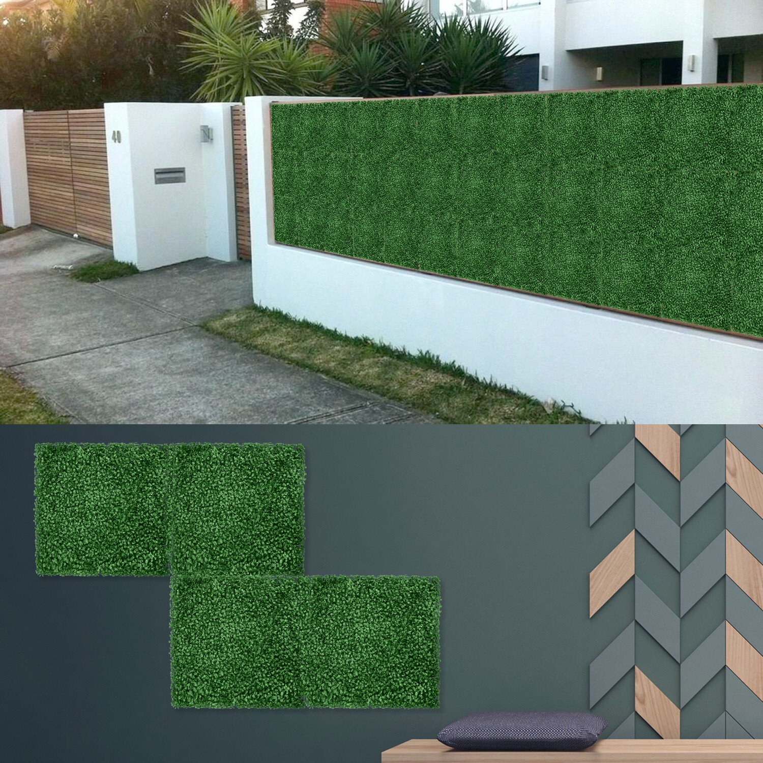 20″x20″ Artificial Grass Wall Decor Privacy Fence Panel, Boxwood Dark Green
