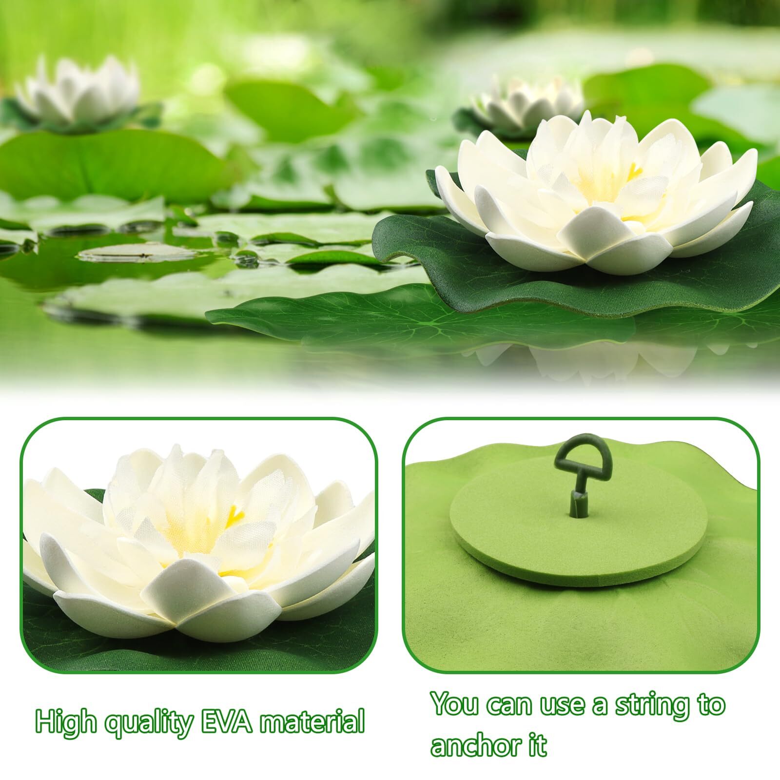 12pcs Floating Foam Lotus Flowers With Lily Pads Artificial Pond Plants Ornament
