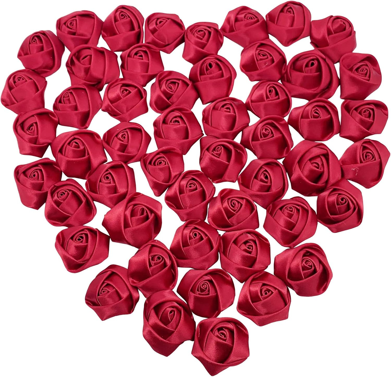 50Pcs Satin Ribbon Rose 4D Handmade Fabric Flowers 1.4″ for DIY Wedding Bouquet