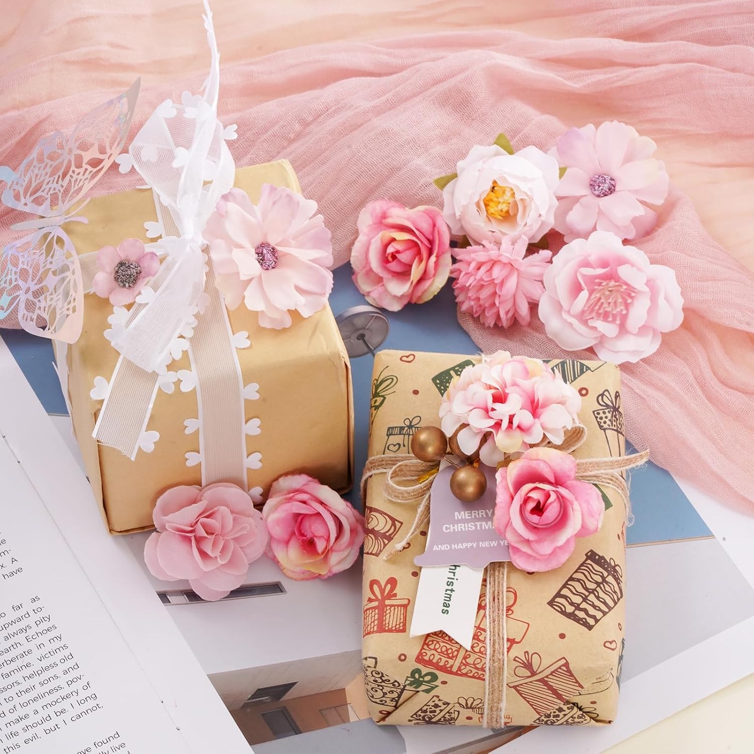Pink Flowers Heads Mini Fake Pink Flowers Rose Daisy Faux Flowers Bulk for Craft