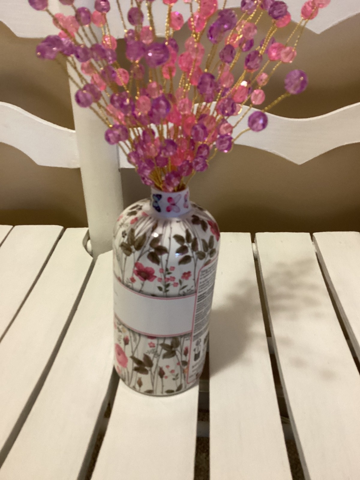 BEADED BOUQUET WITH VASE COTTAGE FARMHOUSE STYLE PINK HANDMADE NEW