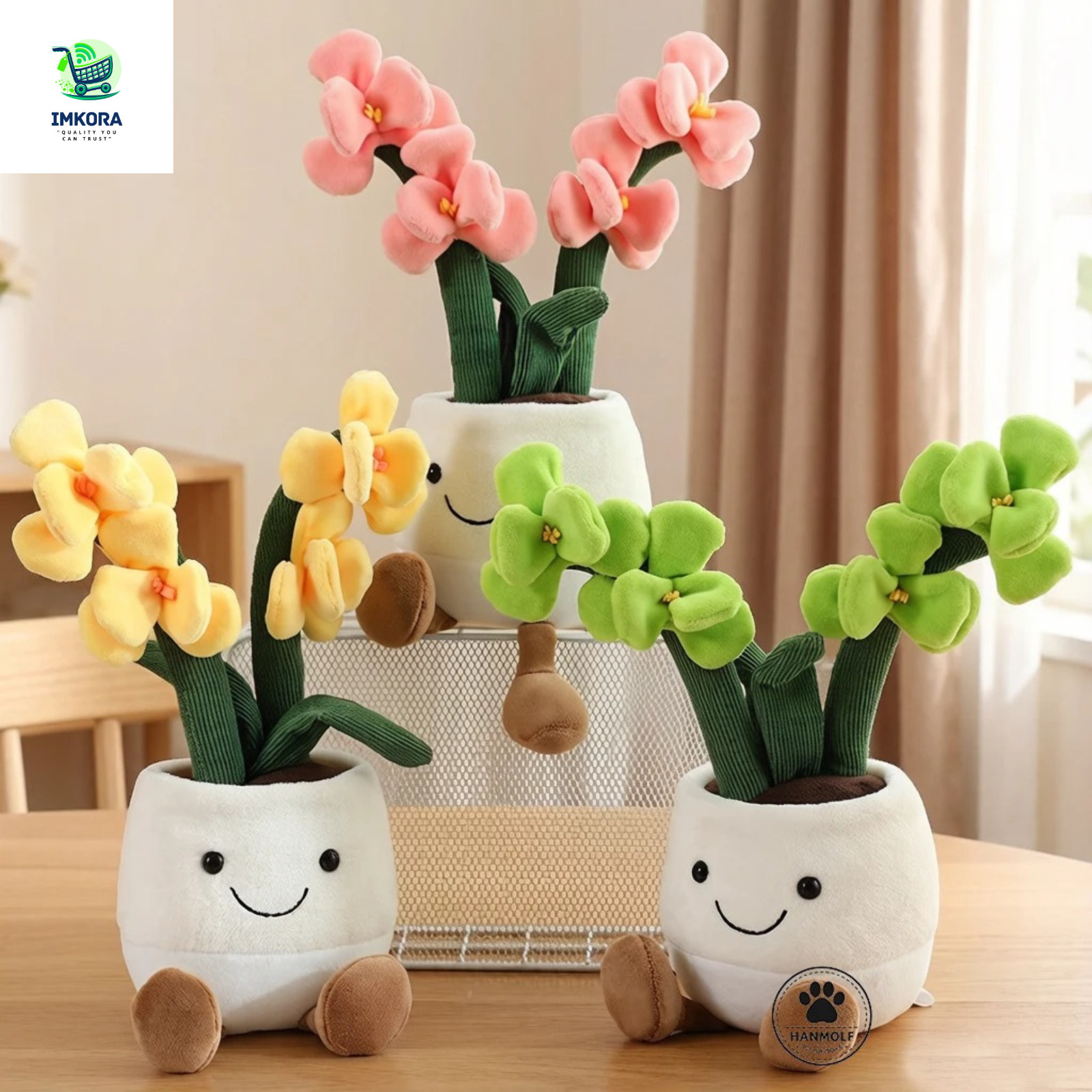 35cm Plush Orchid Flower Pot Doll Smiling Plant Plush Toy Cute Stuffed Pillow