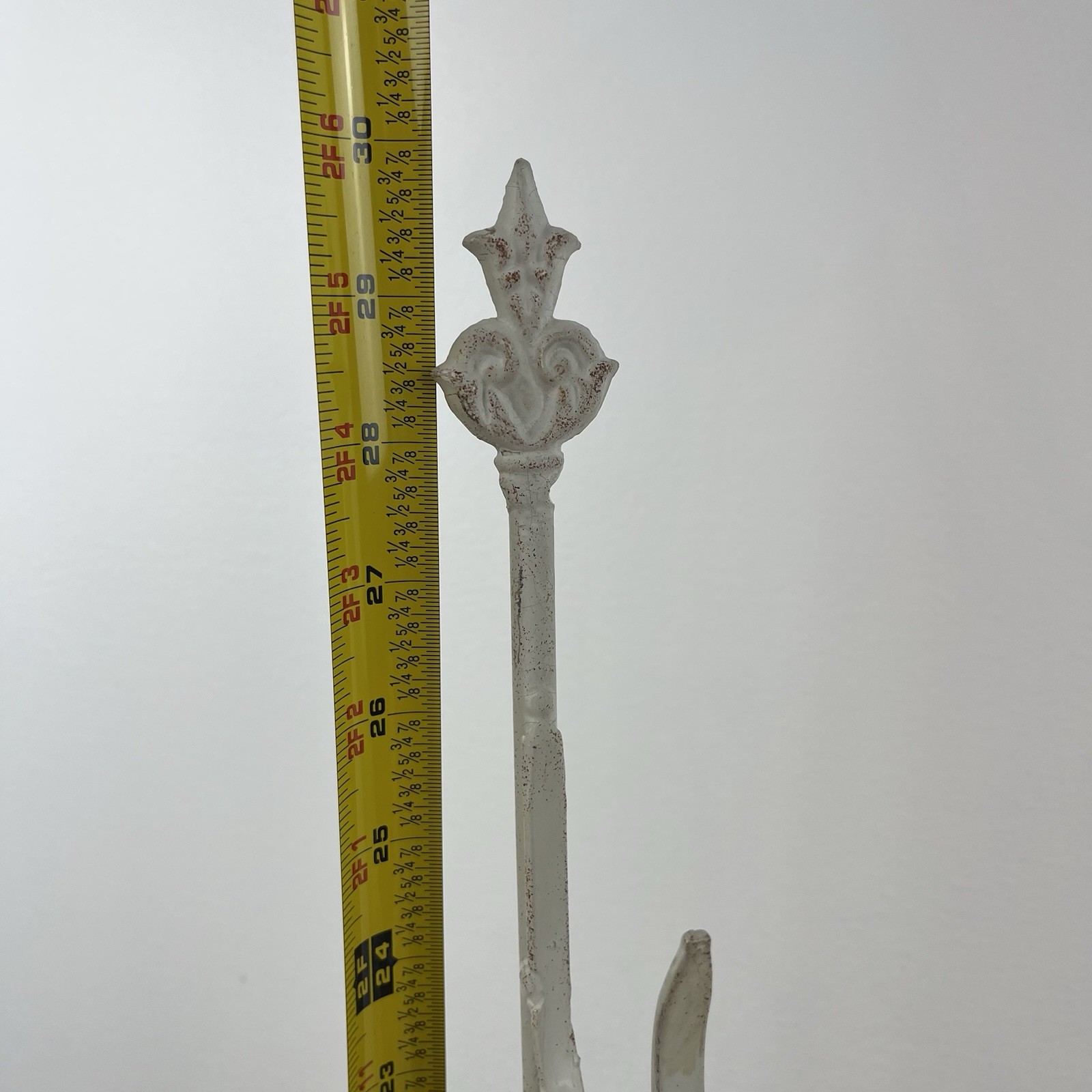 Vintage~Wreath Floor Stand~30″~White Distressed Cast Iron~2 Piece~Fleur-de-lis
