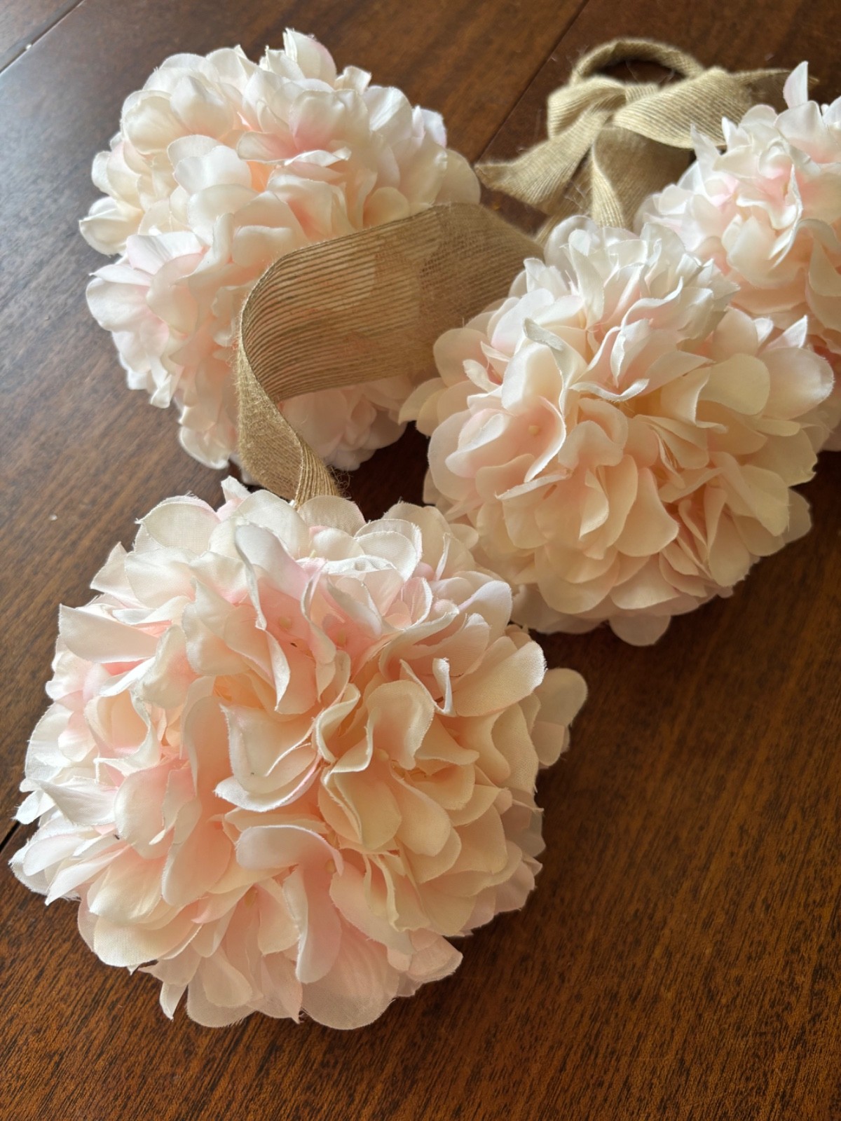 Artificial Silk Hydrangea Hanging Ball Door Decoration Light Pink w/Burlap Bow