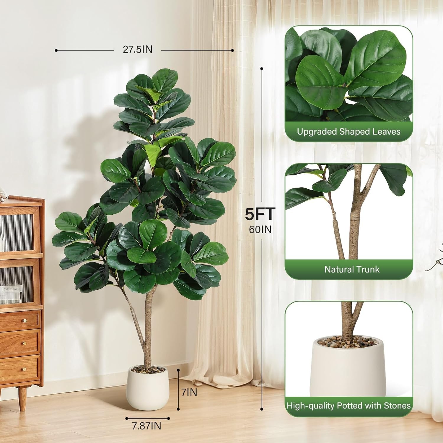 Artificial Fiddle Leaf Tree Faux Plant Fake Ficus Lyrata Tree with Pot 4FT/5FT