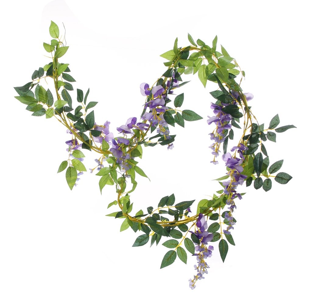 2Pcs 6.6Ft Artificial Flowers Vines Silk Wisteria Artificial Garlands Fake Ha…