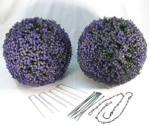 GARDEN SPHERES Set of 2 Wicker Park 12-Inch Lavender Flowers Hanging or Staked