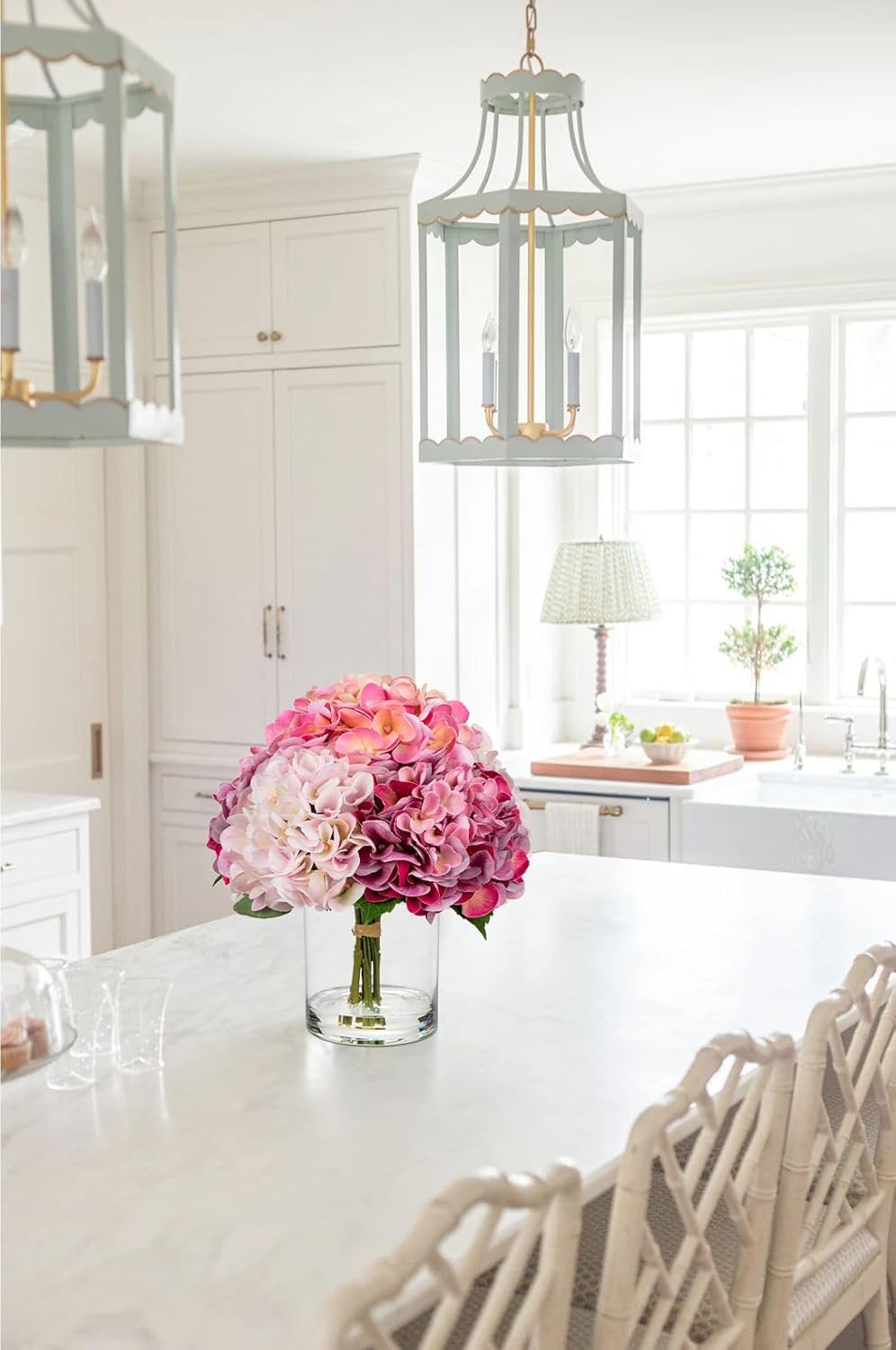 Real Touch Pink Hydrangea in Vase – Large Faux Flower Arrangement Decor