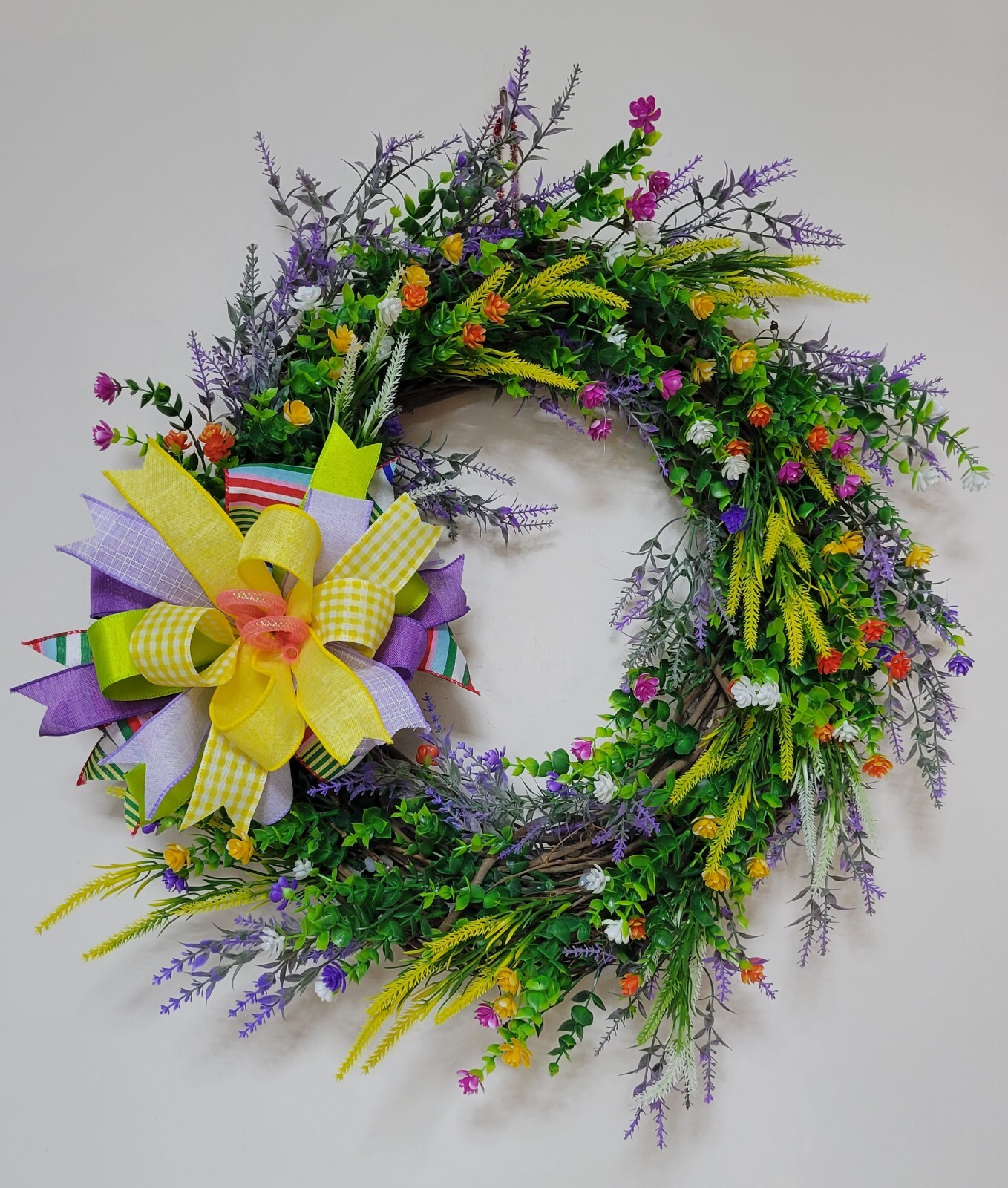Flower WREATH Two Bows 2-in-1 FALL Spring everyday GRAPEVINE Front Door Wall
