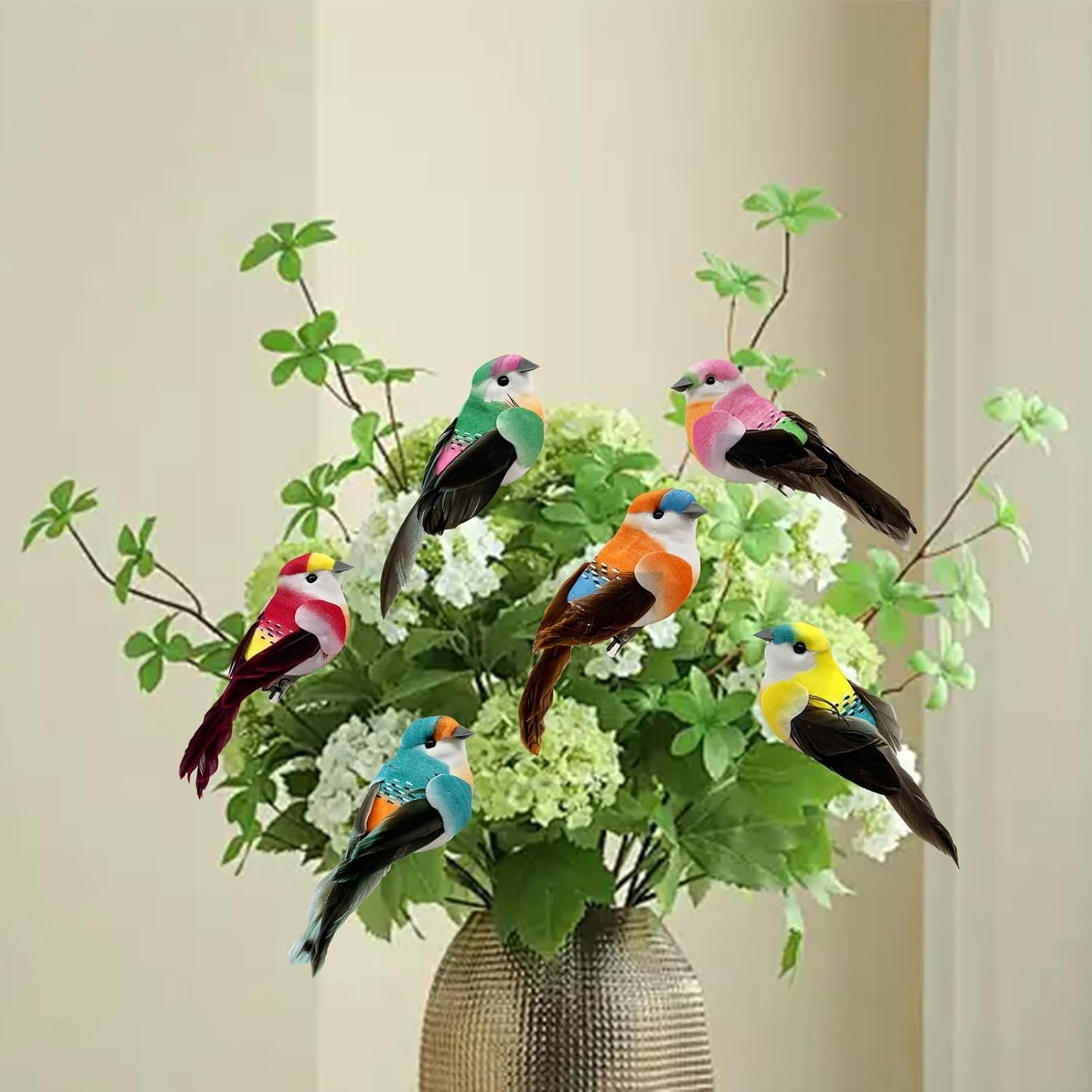6pcs Artificial Sparrow Spring Birds Clip on Colorful Bird Decorations