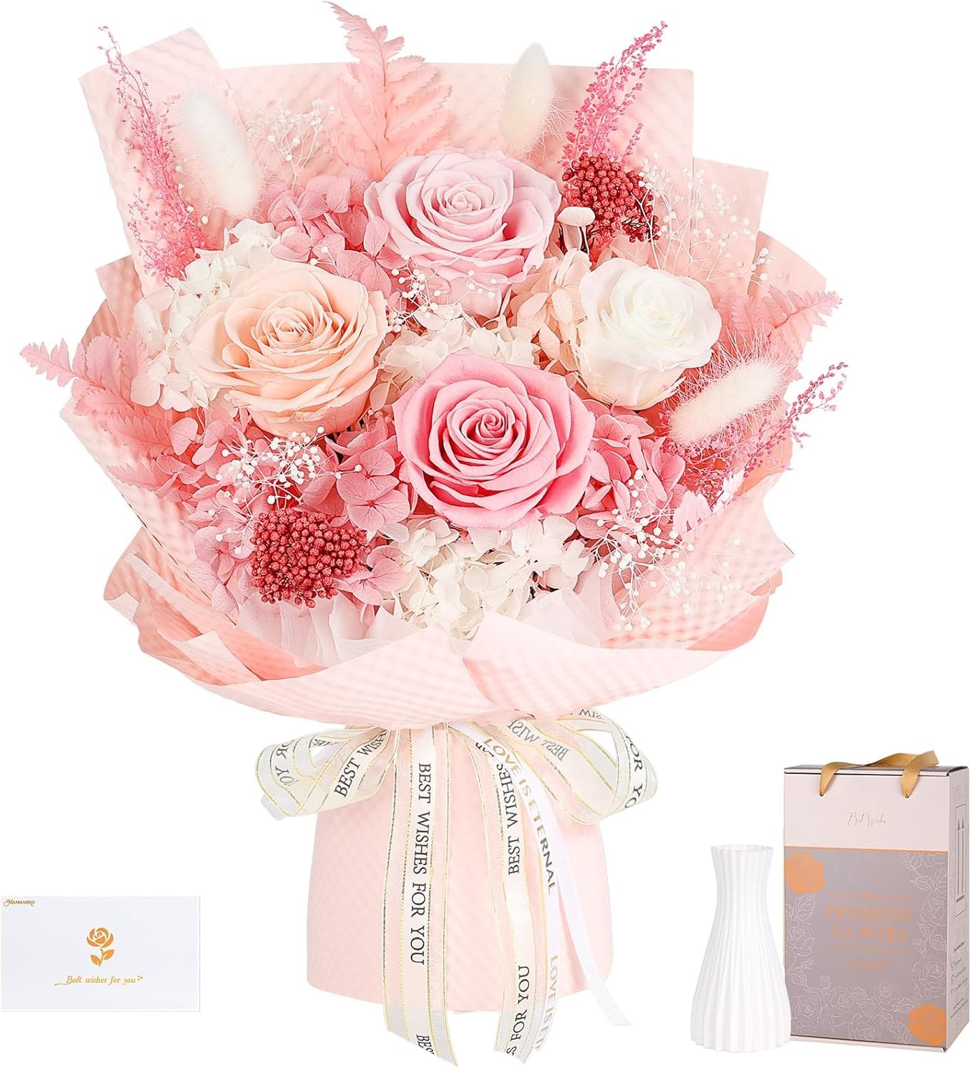 Preserved Flowers Bouquet 4 Roses – Pink Roses & Flowers for Delivery