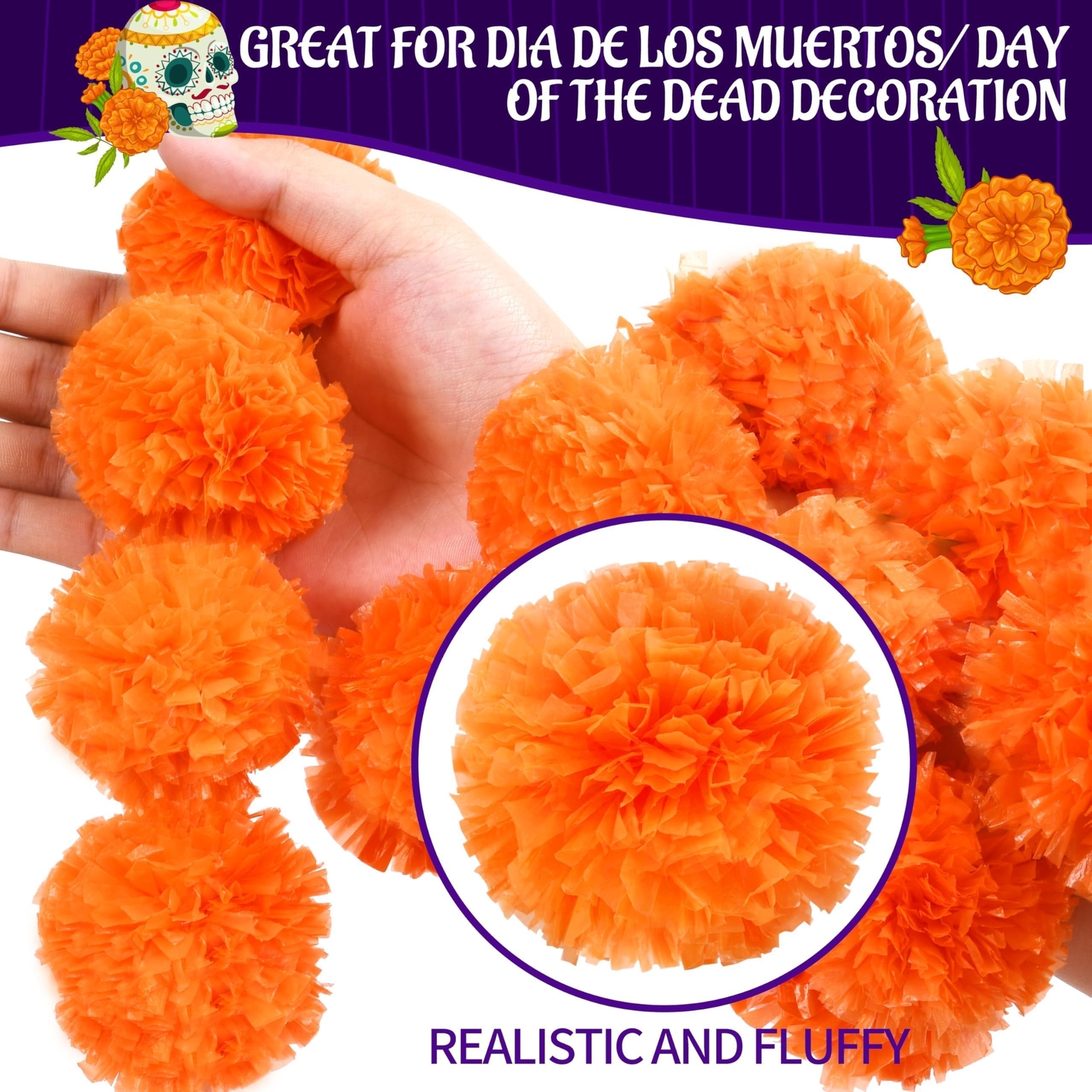 6 Pcs – 5 Feet Marigold Garland Indian American Wedding Party Mantle Decorati…