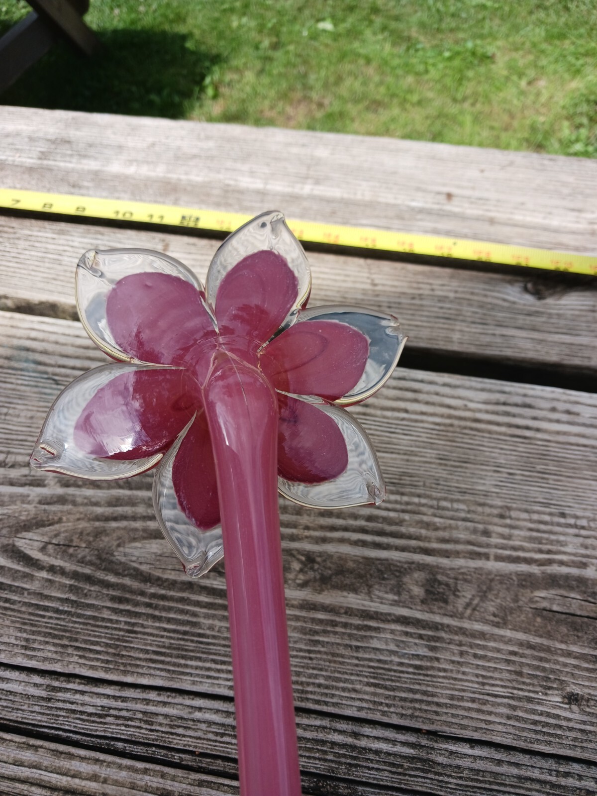 Large 17″ Blown Glass Pink Flower One Petal Chipped