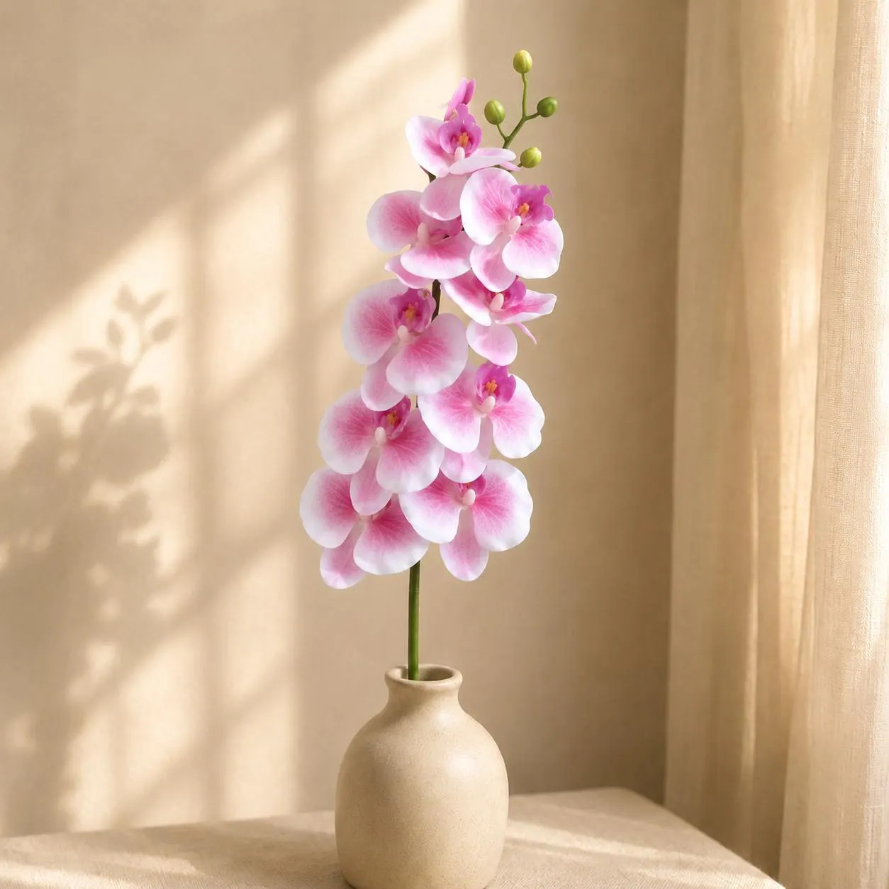 Pink Artificial Phalaenopsis Orchid Stem, Faux Long Stem Flower for Vase