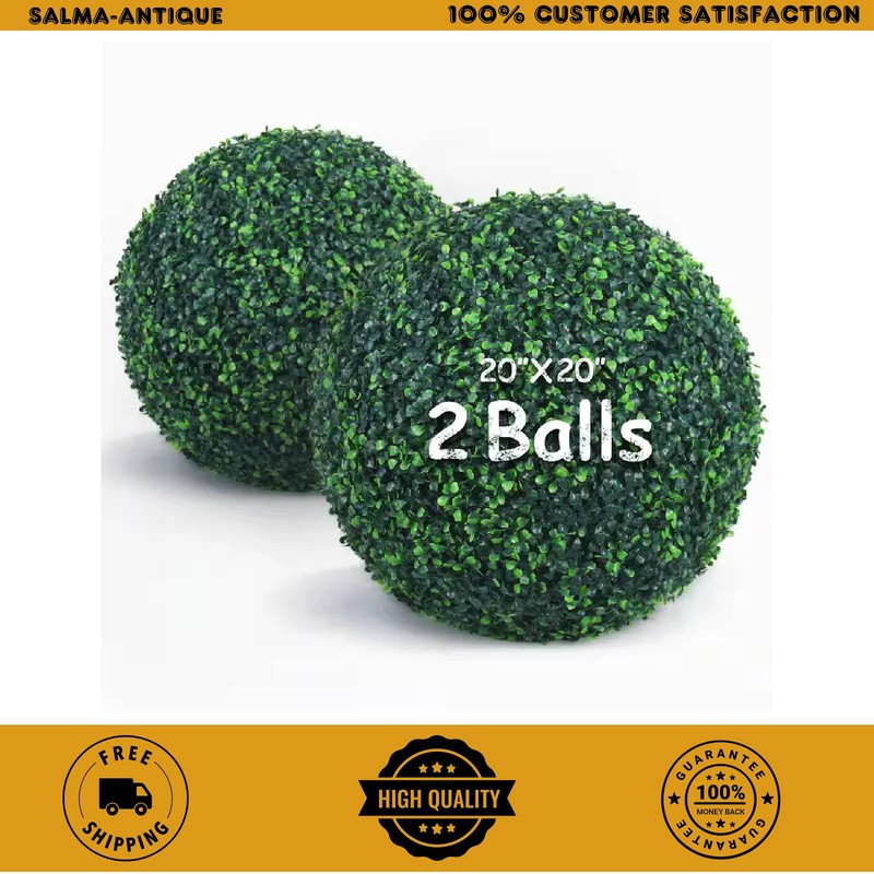 20 In. 2 Piece Artificial Boxwood Tree Ball UV Proof Faux Topiary Ball Lifelike