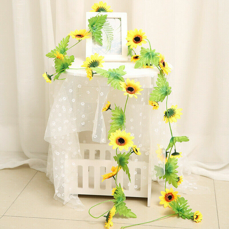 240cm Artificial Silk Sunflower Ivy Vine with Green Leaves Hanging Yards Outdoor