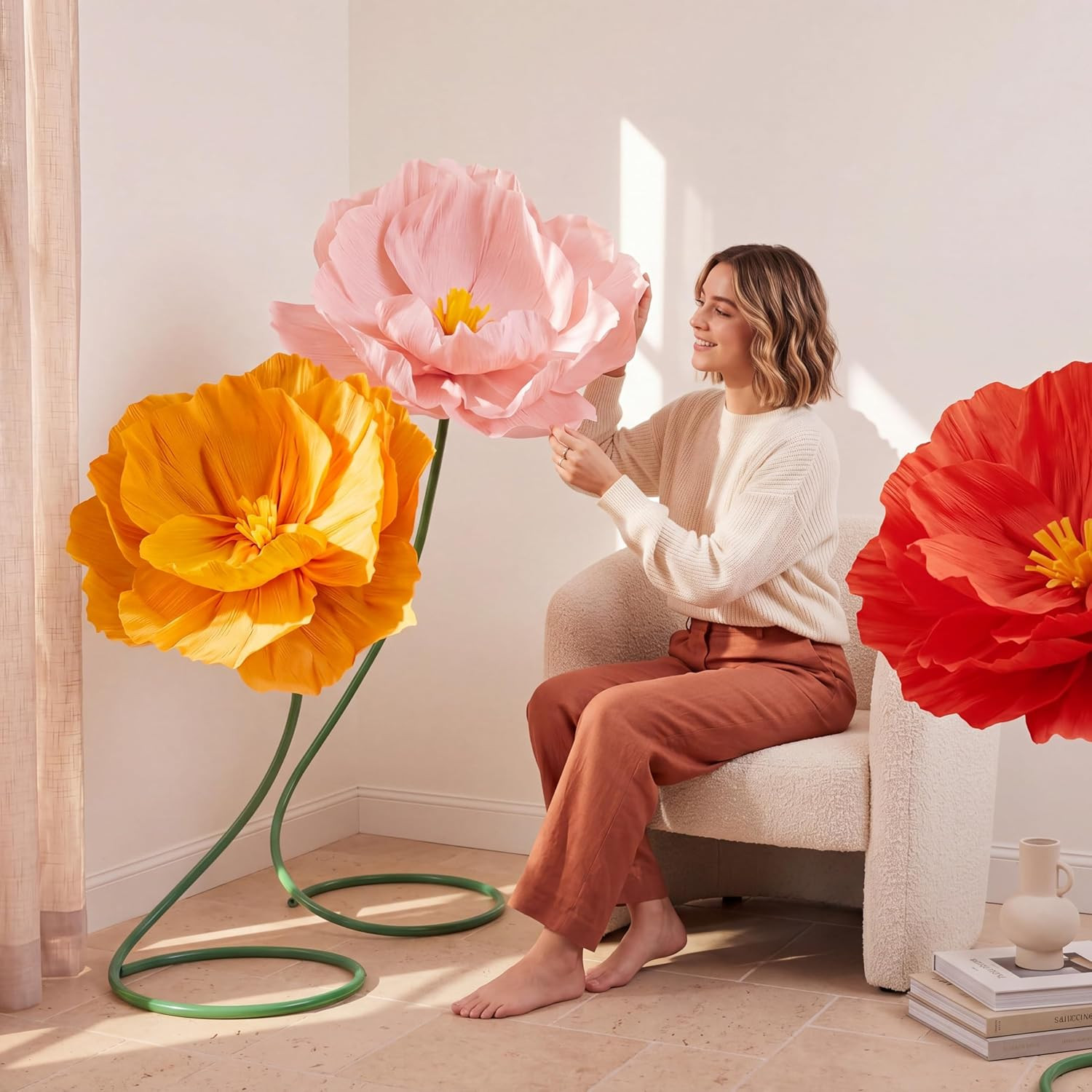 3 Pcs 5Ft Large Mix Color Poppy Flowers Giant Artificial Poppy Huge Decoration f