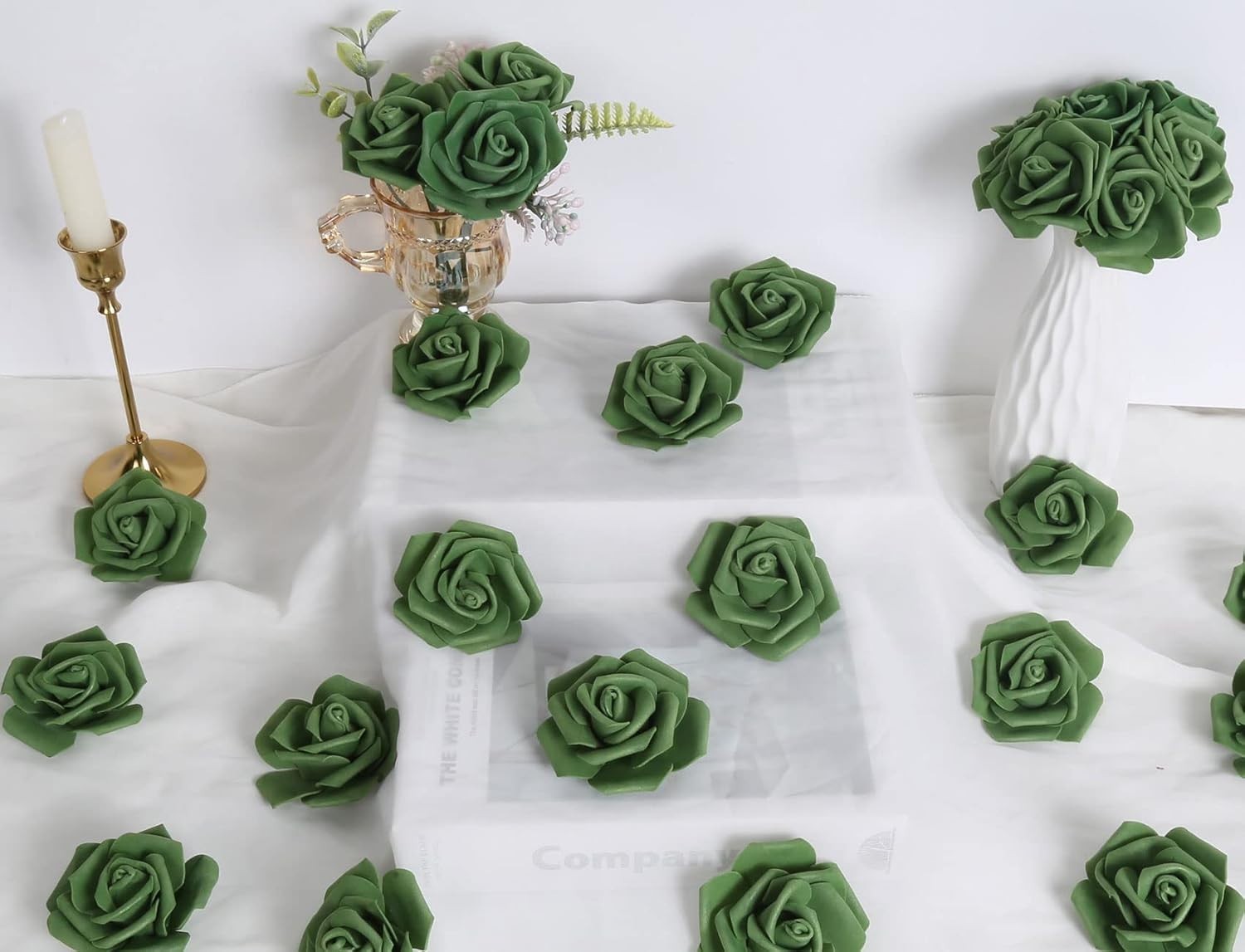 Vibrant Army Green Stemless Foam Roses – 100 Pcs for Centerpieces and Crafts