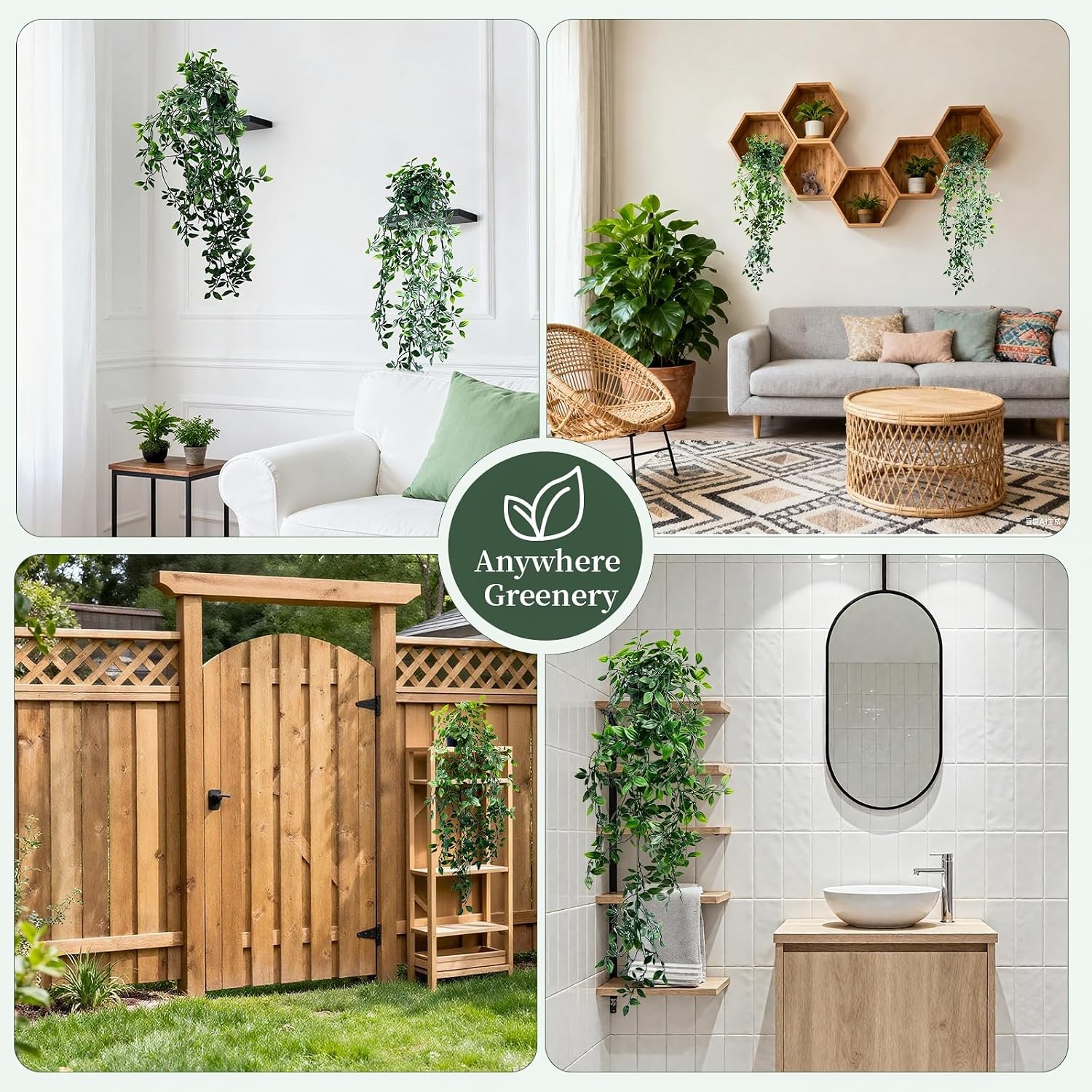 Artificial Hanging Plants for Shelf, Fake Potted Greenery 1-Pack Faux Mandala