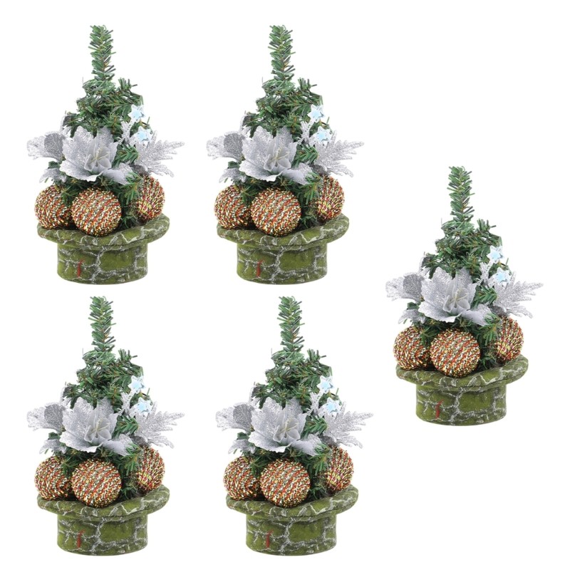 5pcs Tabletop Mini Christmas Pine Tree Golden Decoation for Gift and Seasonal