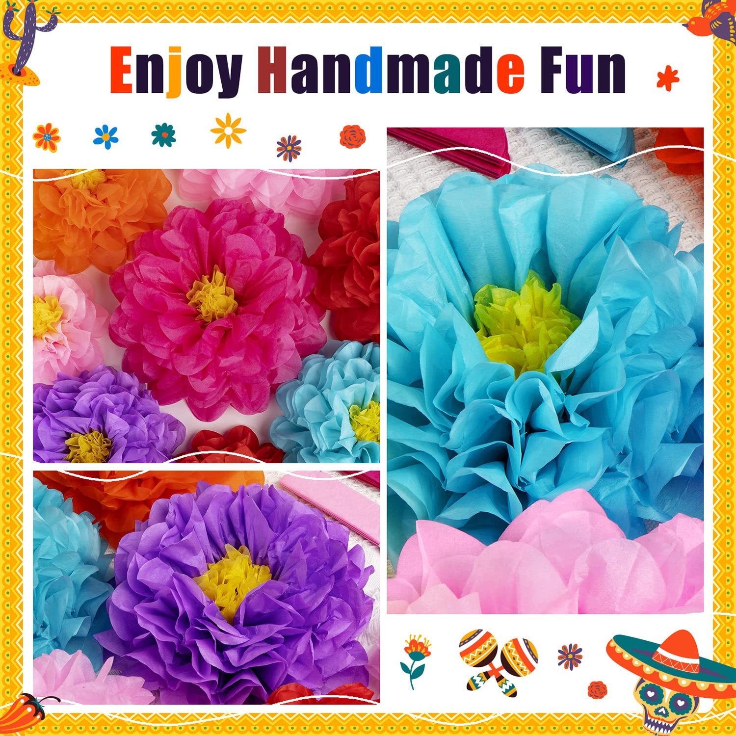 21 PCS Mexican Paper Flowers 7 Colors 3 Sizes Fiesta Tissue Flower for Party