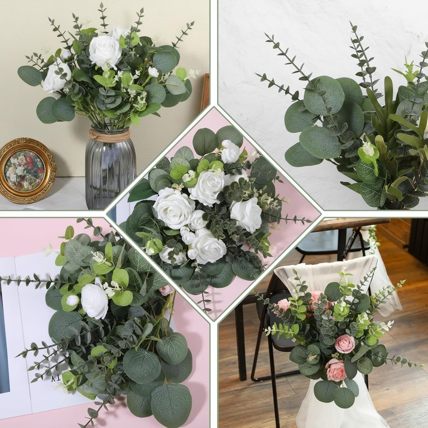 Artificial Eucalyptus Leaves 180 Pcs 3 Kinds 11.81in 10.24in 15in – Floral