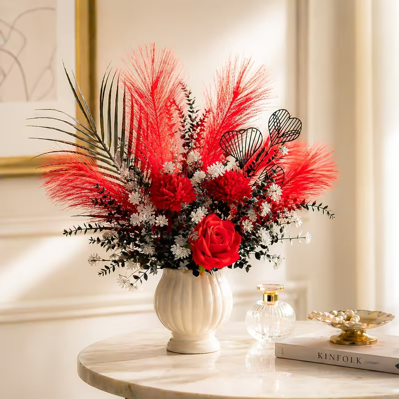 1 Set Passionate Red and Black Light Luxury Artificial Flower Bouquet Ornament |
