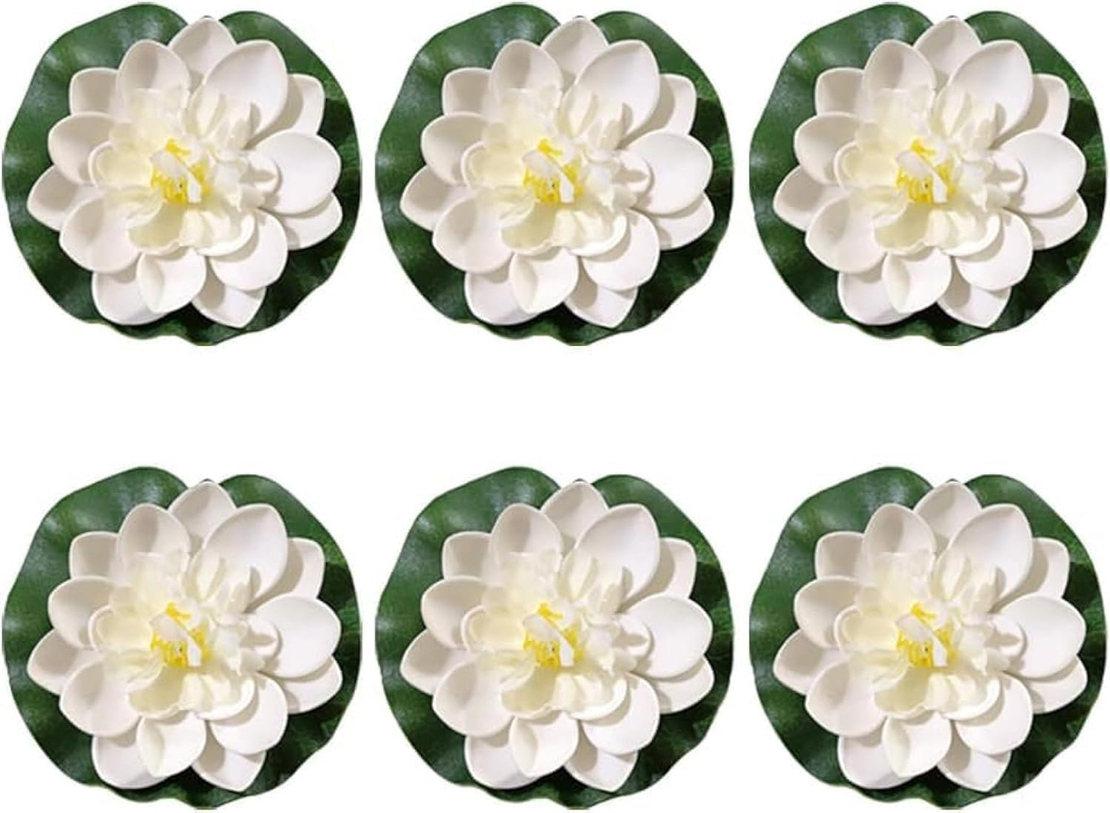 Floating Lotus Flowers Set of 6 White Artificial Water Lily Pond Decor Faux