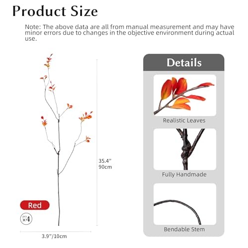 Artificial Ficus Branches 4PCS Artificial Eucalyptus Stems 35.4″orange 4pcs