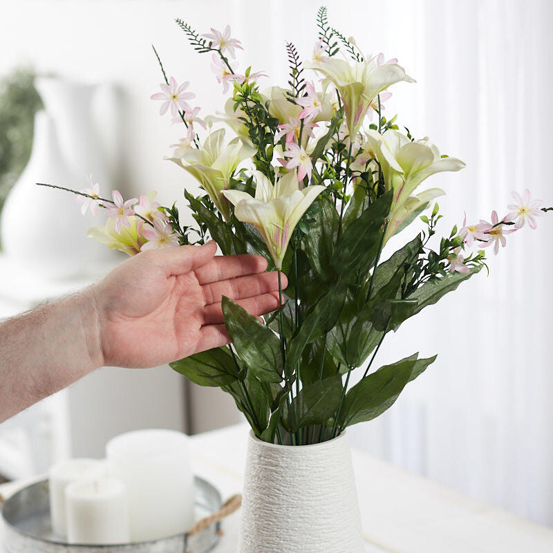 Cream and Green Artificial Lily and Daisy 23″ Floral Bush