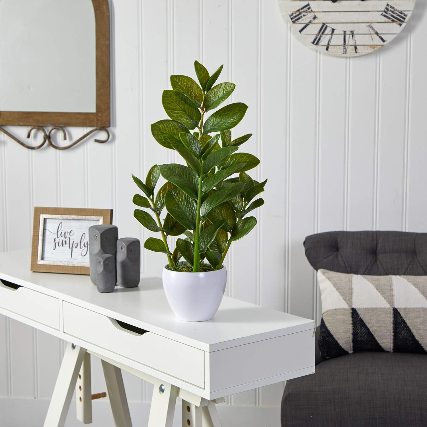 22In. Zamioculcas Artificial Plant in White Planter