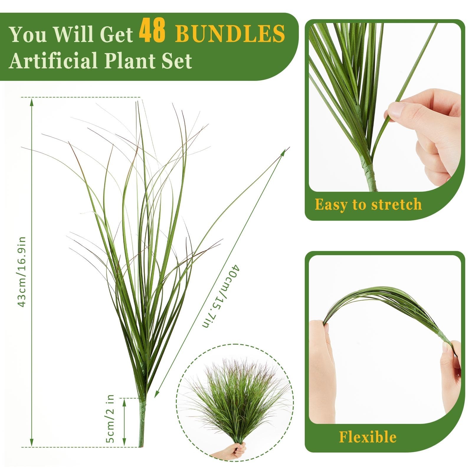 48 Pcs Faux Grass Plants – UV Resistant Artificial Shrubs for Indoor/Outdoor Dec