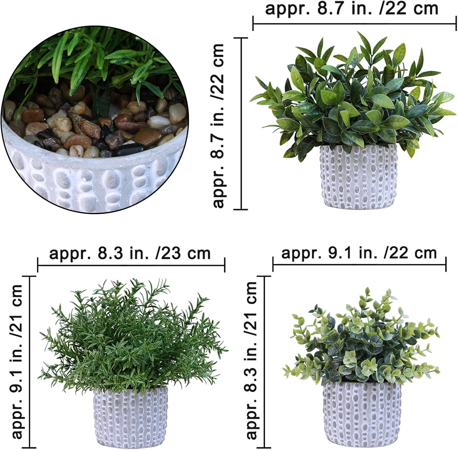 3 Pcs Artificial Potted Plants – Faux Eucalyptus, Boxwood, Rosemary, Greenery in