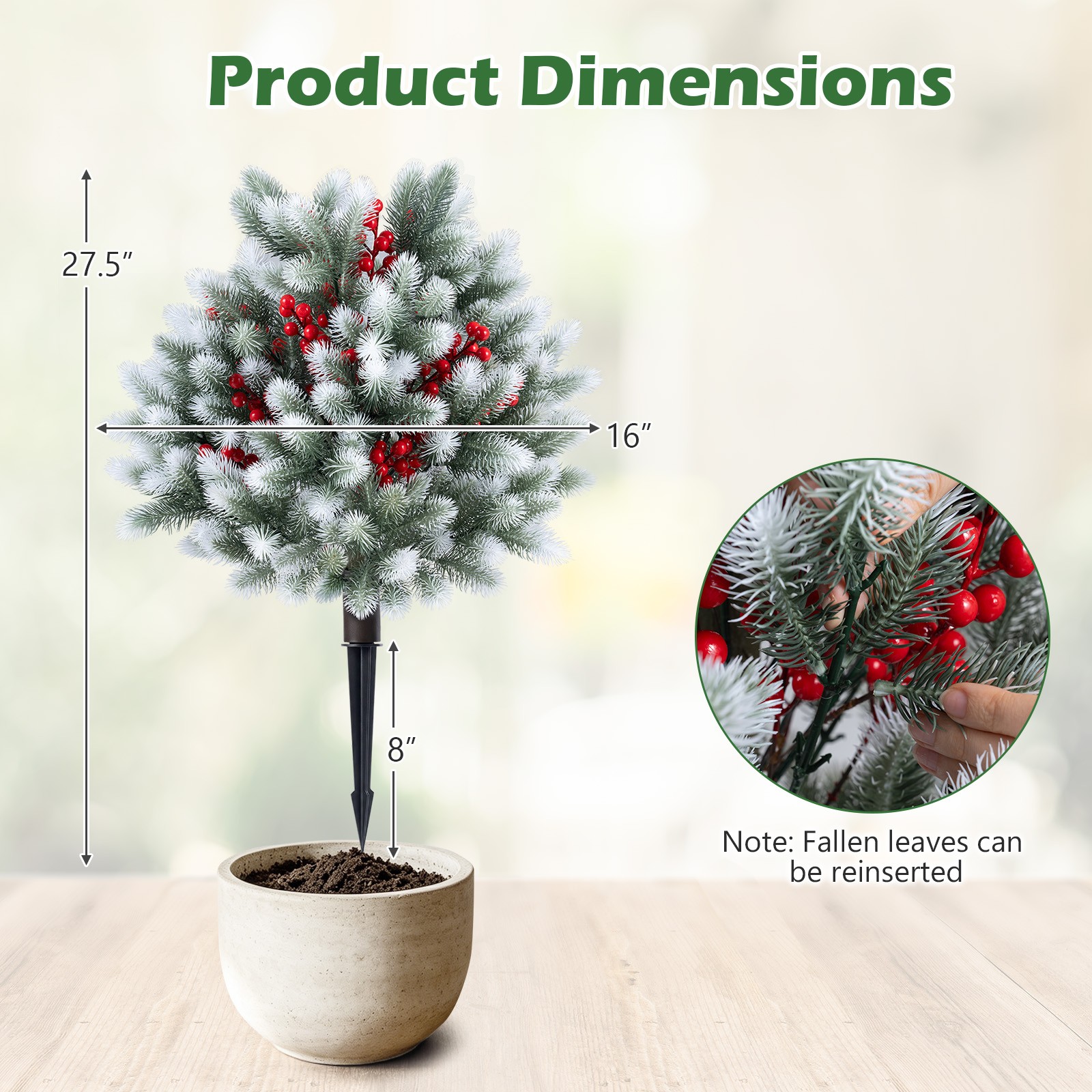 2PCS 27.5″ Artificial Cedar Topiary Ball Trees w/Ground Spikes, Indoor & Outdoor