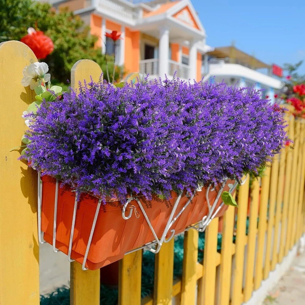 Artificial Lavender Flowers Fake Plastic Plants for Outdoor Garden Party Decor