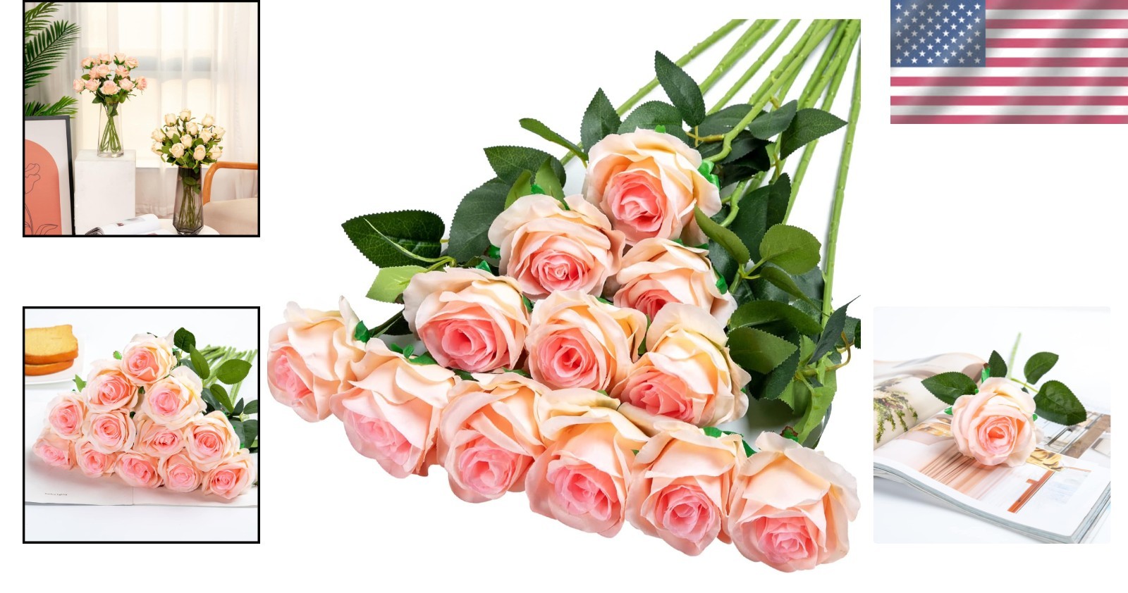 Realistic Gradient Light Pink Roses – 12PCS Long Stem for Everlasting Beauty