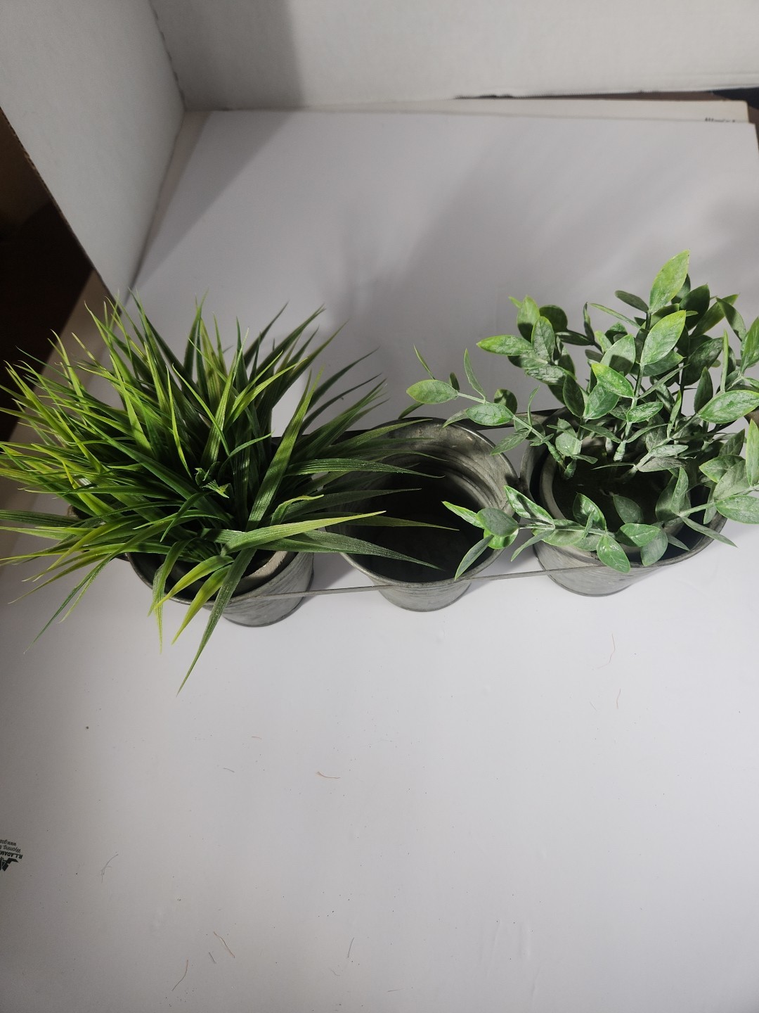 Retro Grey Farmers Planter. Artificial Plants