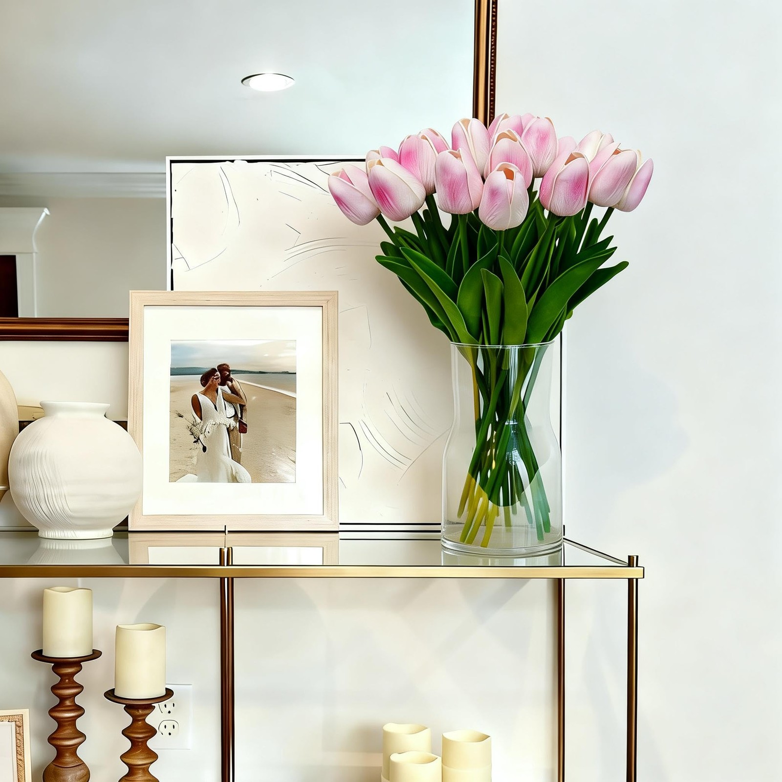 20 PCS Pink Tulips Artificial Flowers 13 Inch PU Fake Floral Home Decor