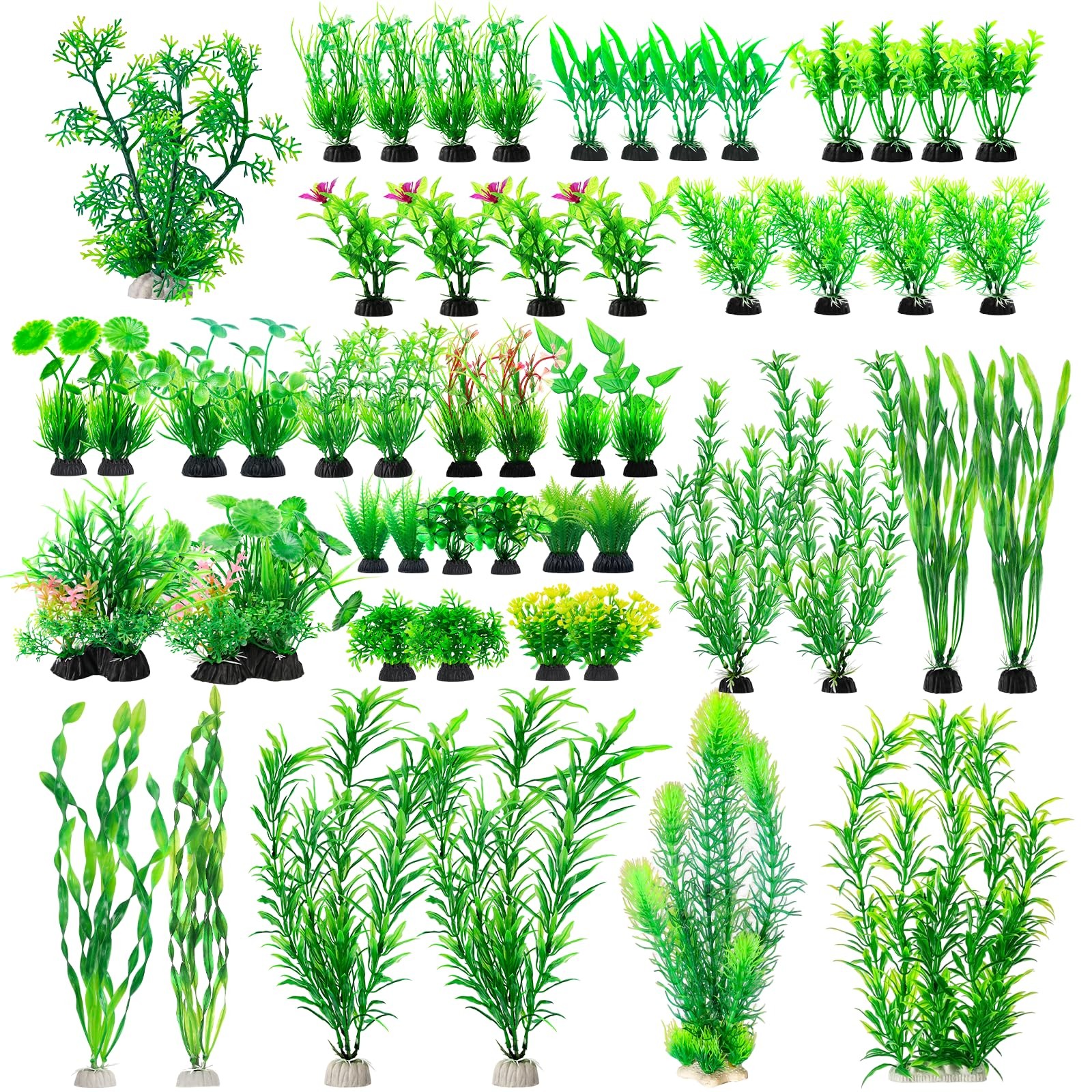 53 Pcs Fish Tank Accessories Aquarium Decorations Green Plants, Green Fish Ta…