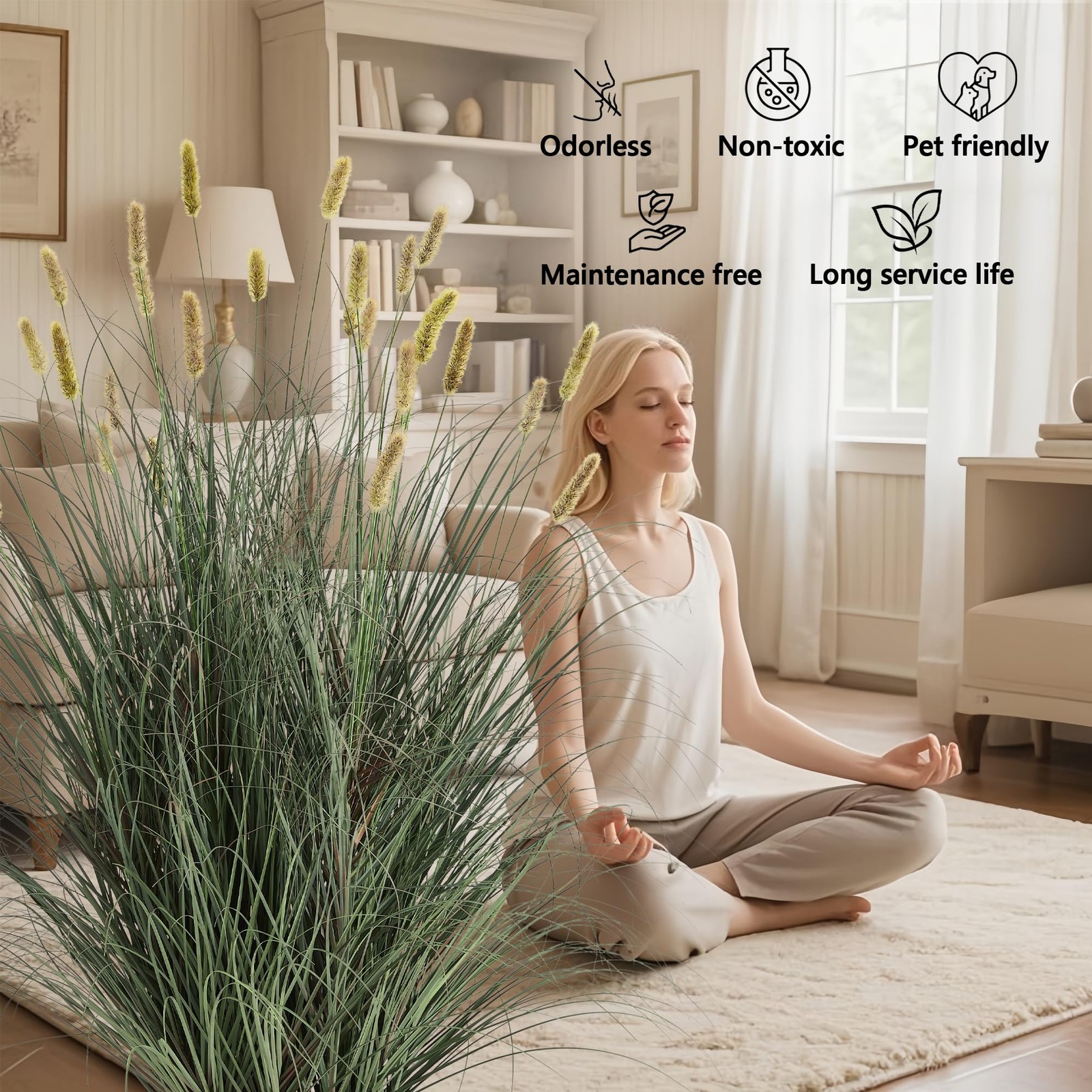 4ft Onion Grass, Artificial Plant and Greenery, Fake Floor Plants Indoor Outd…
