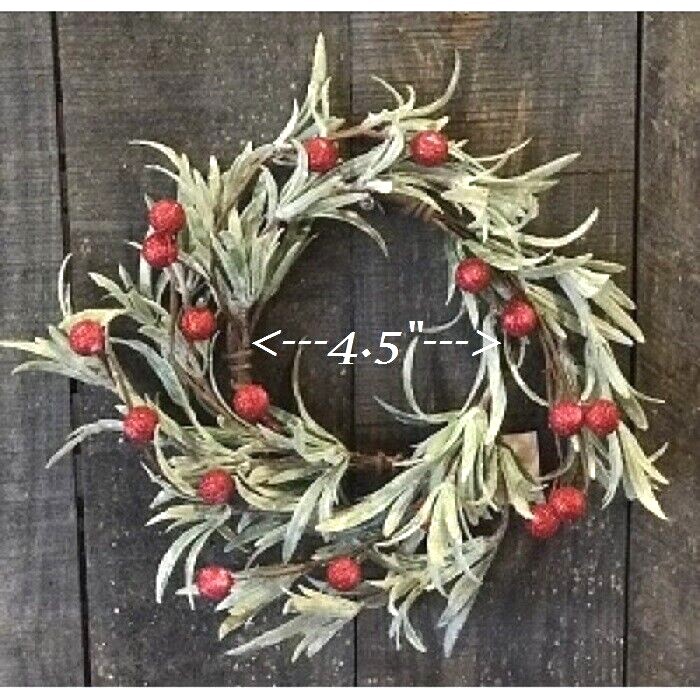 NEW PRIMITIVE CANDLE RING ICY RED BERRY Berries Buds 4.5″ Opening Christmas