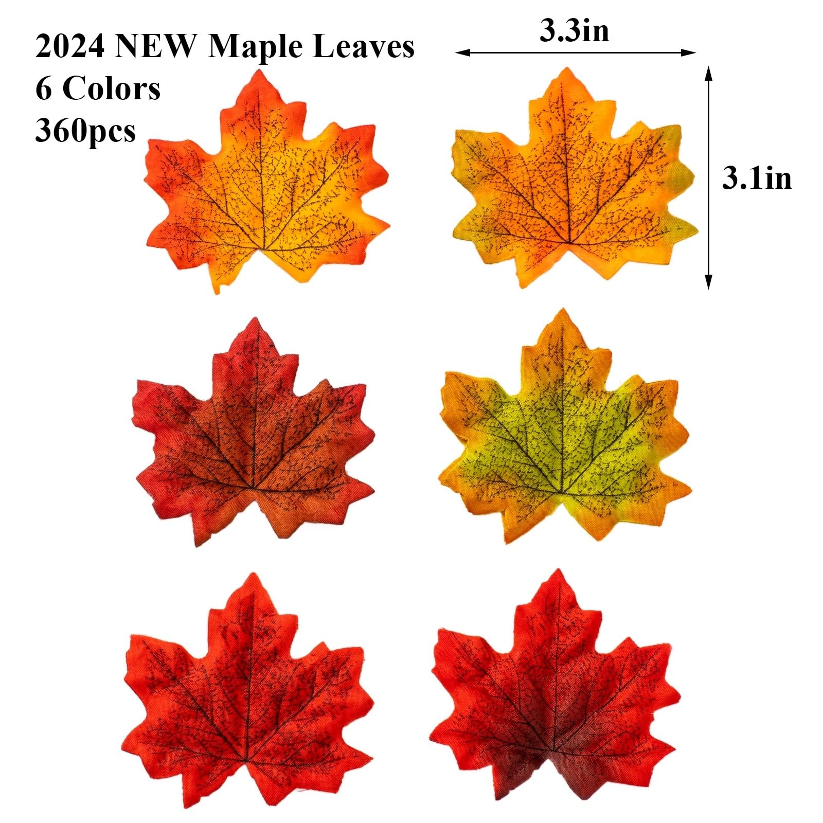 360 Pcs 8cm/3.1inch Artificial Maple Leaves 6 Colors Fall Leaves Thanksgiving…