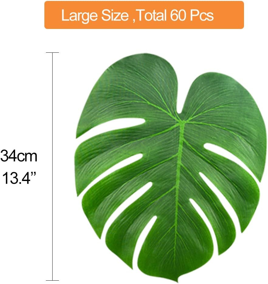 60 Pcs Large 13″ Tropical Leaves Artificial Green Monstera Leaves Palm Leaf for