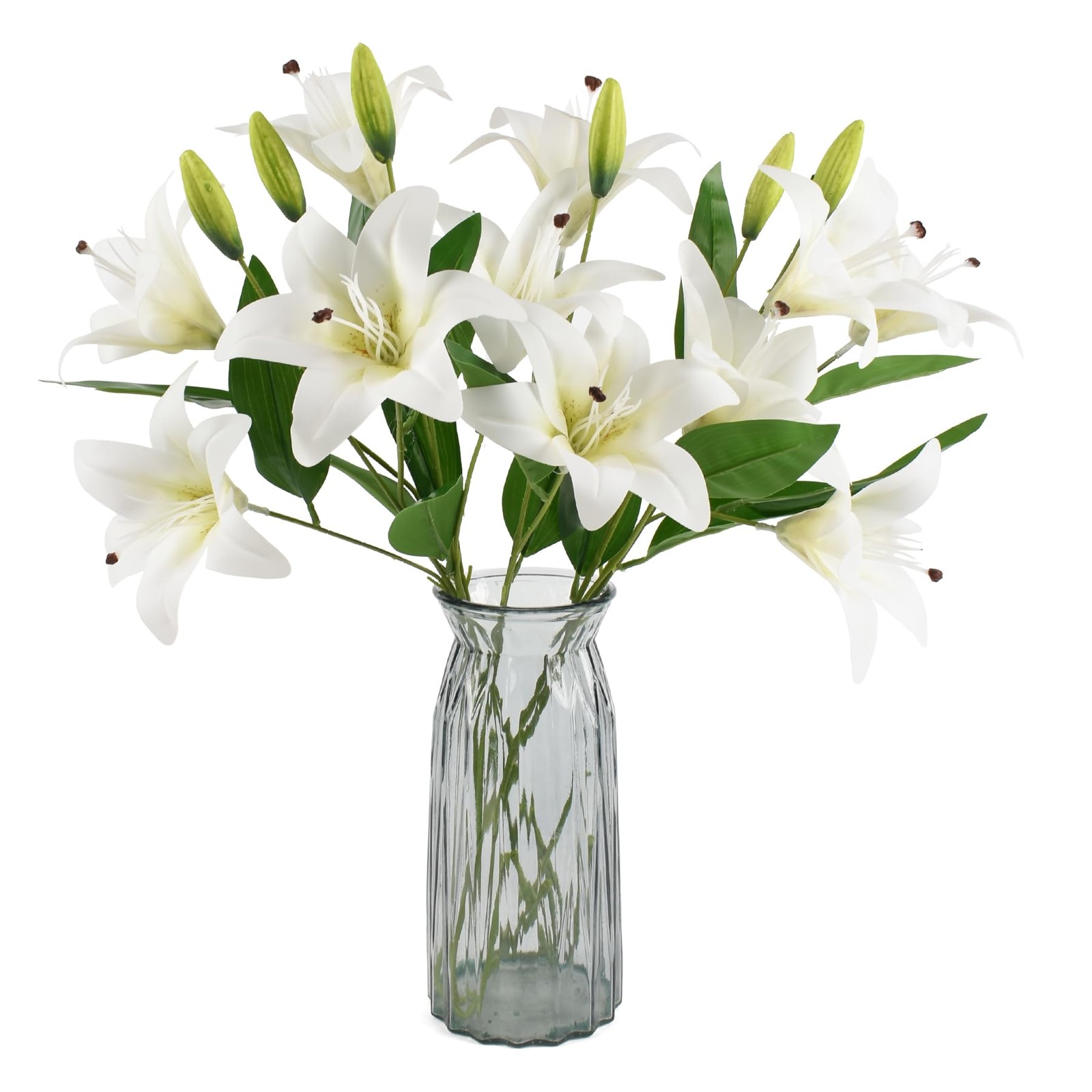 6pcs Artificial Lily Flowers 25.6″ Fake Tiger Lily Flower White Real Touch Br…