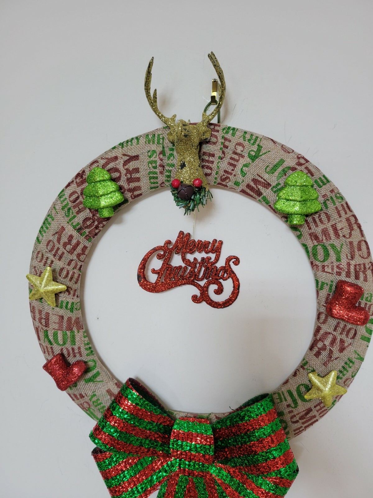 Merry Christmas Happy Holidays Mesh Front Door Wreath Wall Decoration reindeer
