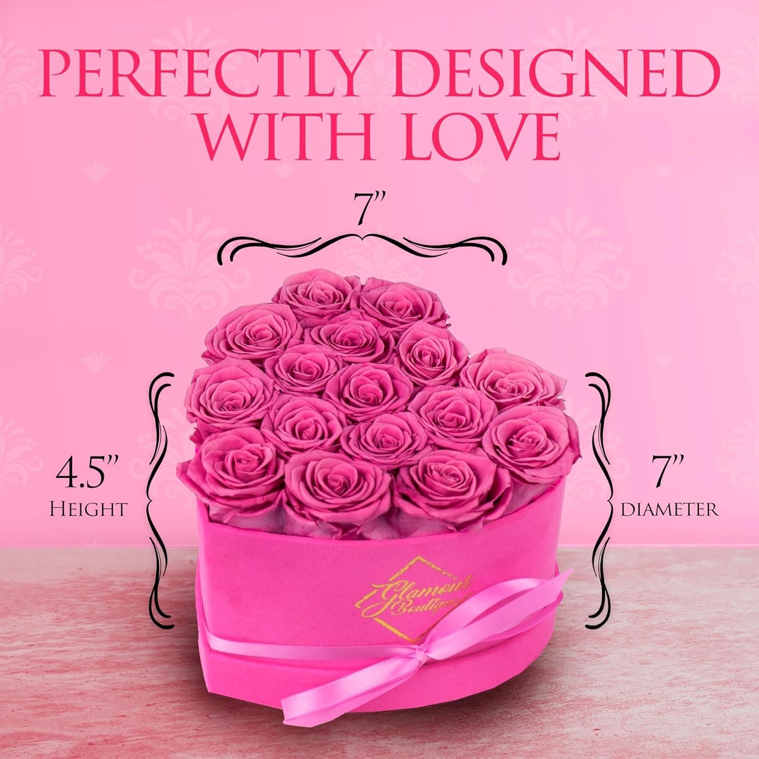 16 Eternal Preserved Roses in Velvet Pink Heart Box – Perfect Mother’s Day Gift
