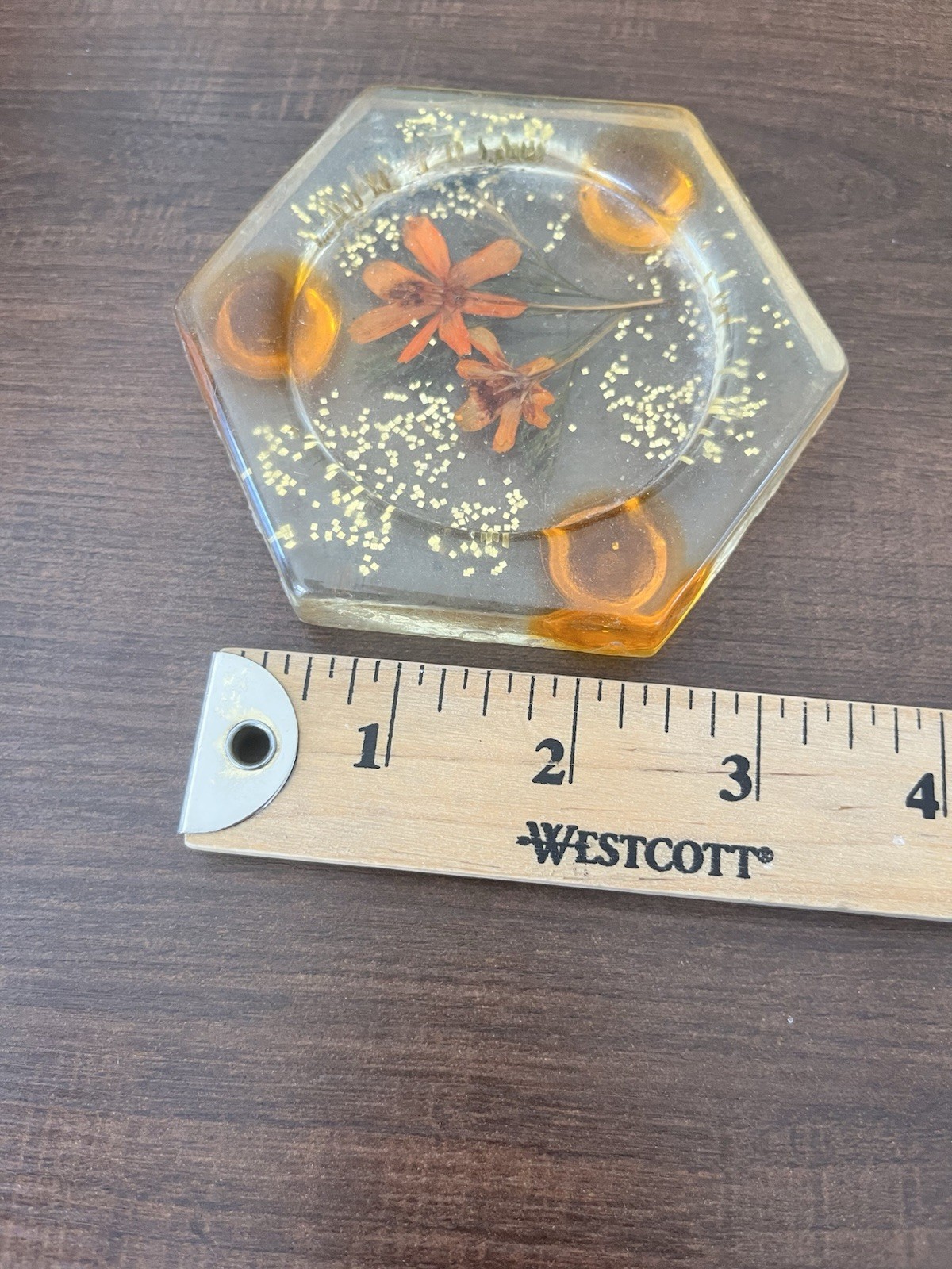 Vtg MCM 70’s retro lucite trivet hot pad Coaster dried pressed flowers Set Of 2