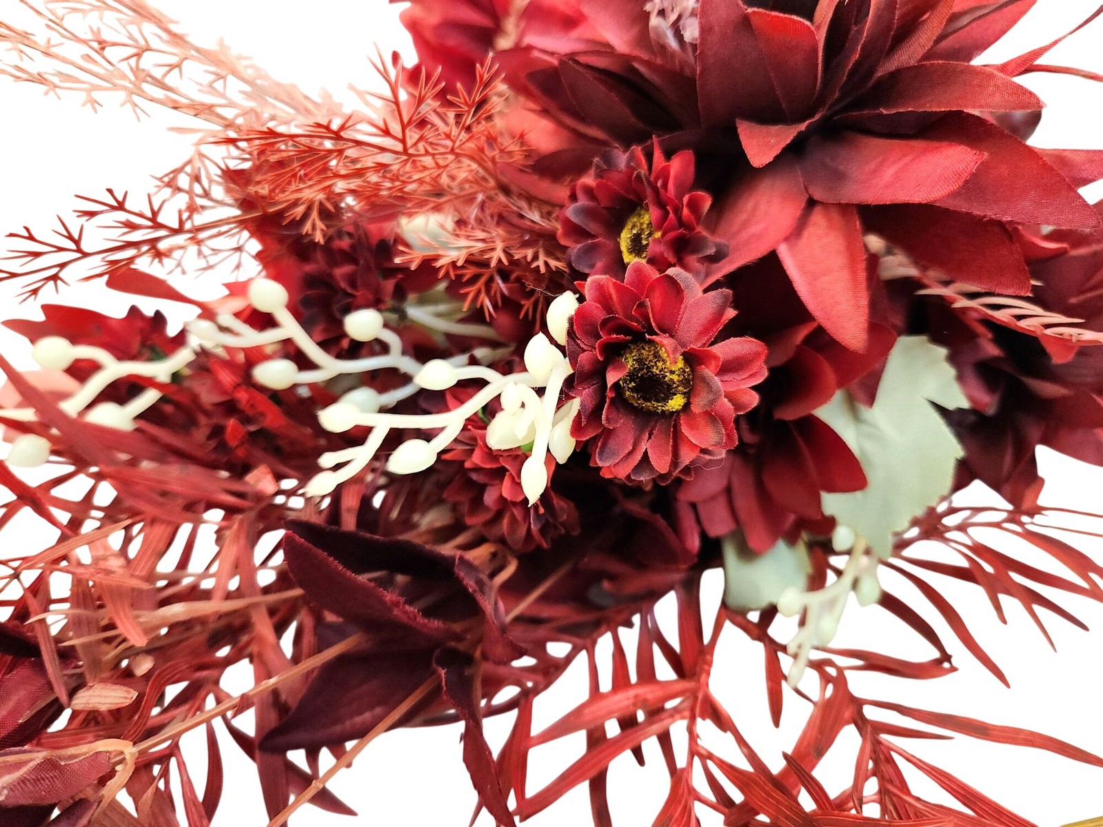 Burgundy Faux Flower Mixed Bouquet 11 Stems Floral Arrangement Realistic