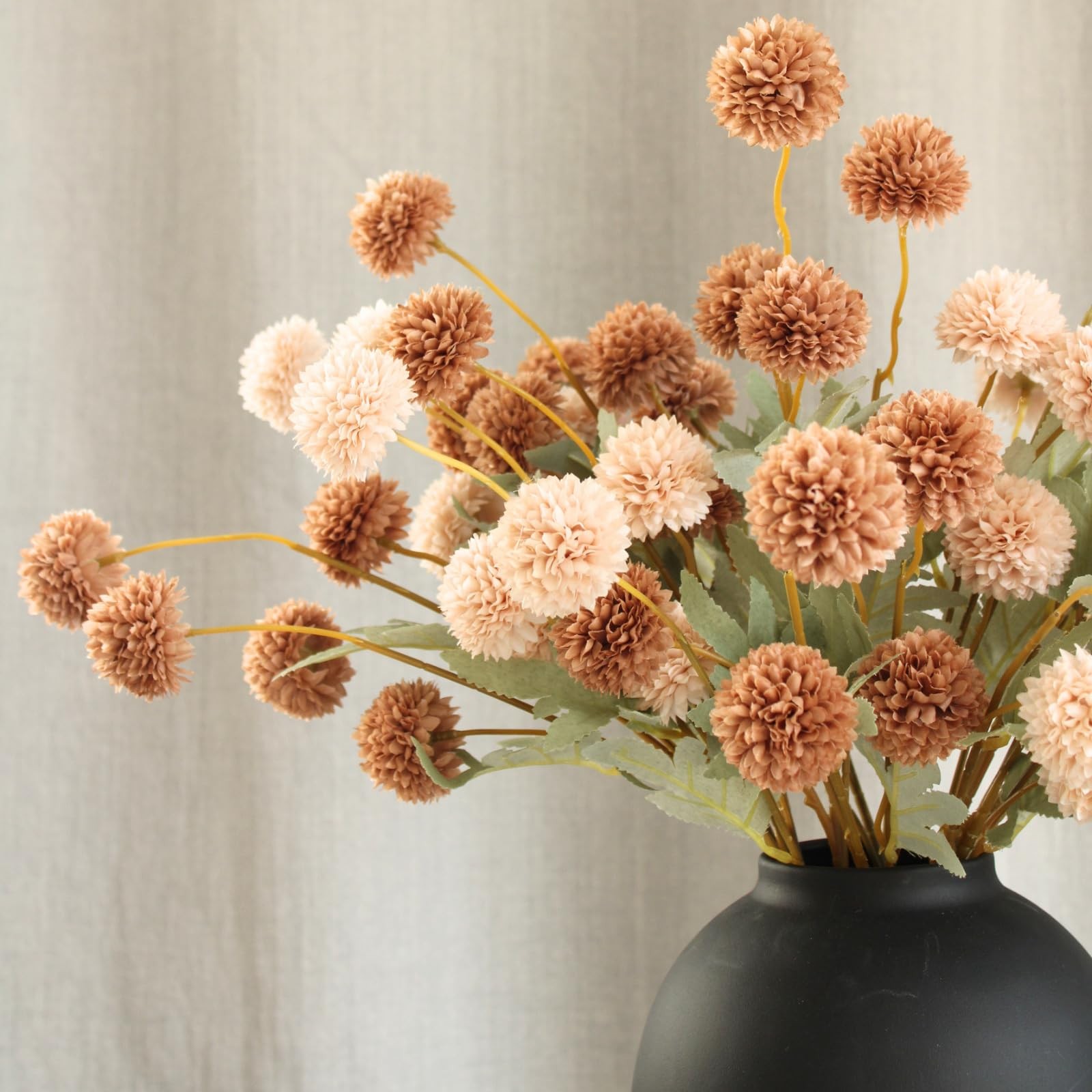 12 Stems Fake Mum Flowers with Black Vase for Home Decor