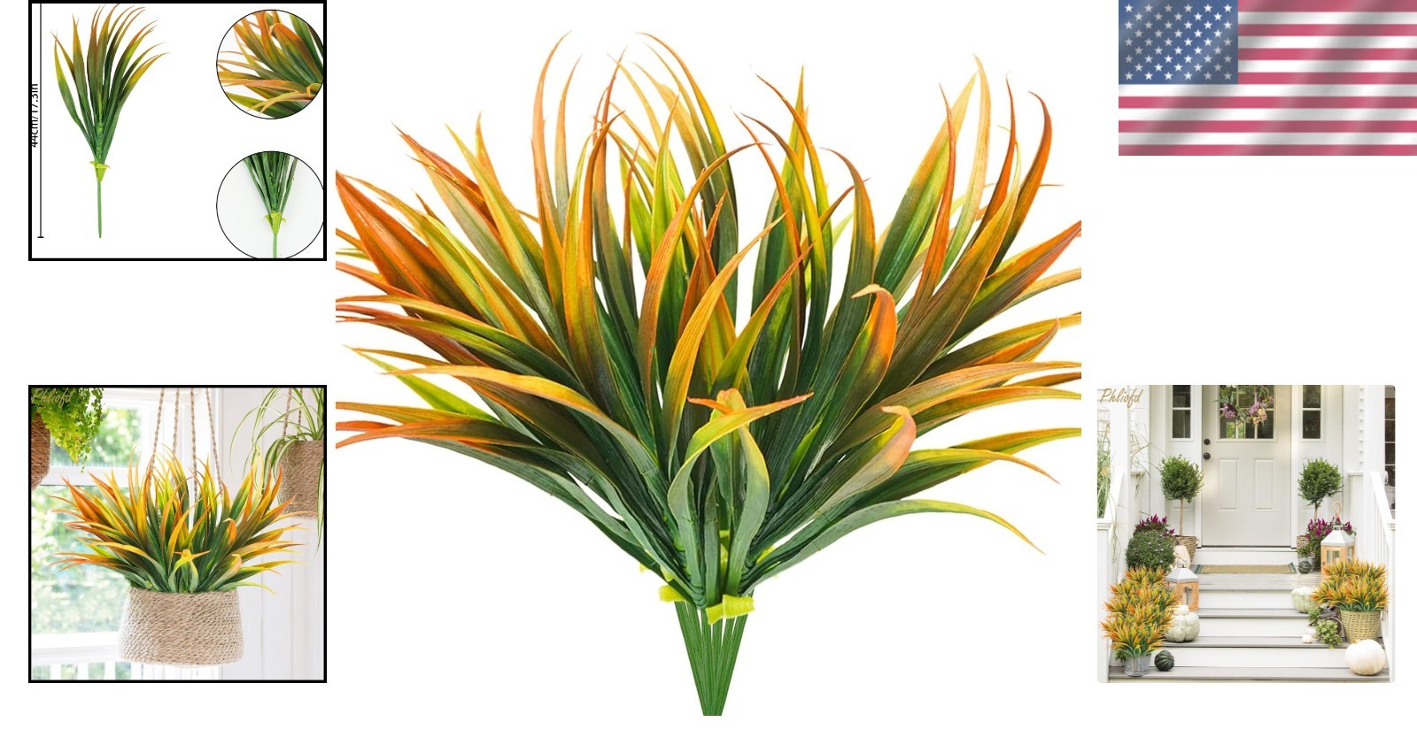 6-Pc UV Resistant Artificial Grass Plants – 17.3in Vibrant Yellow & Orange